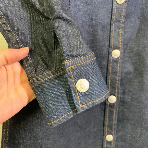 ALEXA CHUNG For AG Adriano Goldschmied Pixie Dress Stretch Denim Snap Front - Picture 10 of 16